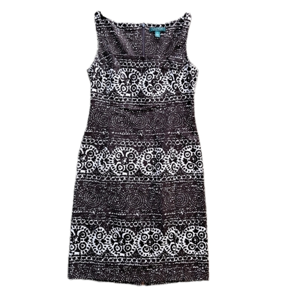 Lauren by Ralph Lauren brown geometric square neck sleeveless dress